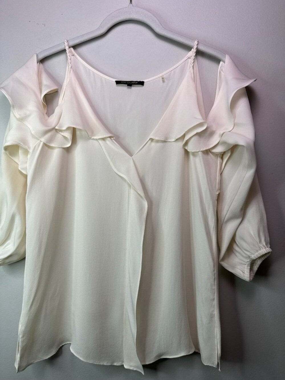 Kobi Halperin Womens Ruffled Cold Shoulder Cream Laurell Blouse Size M